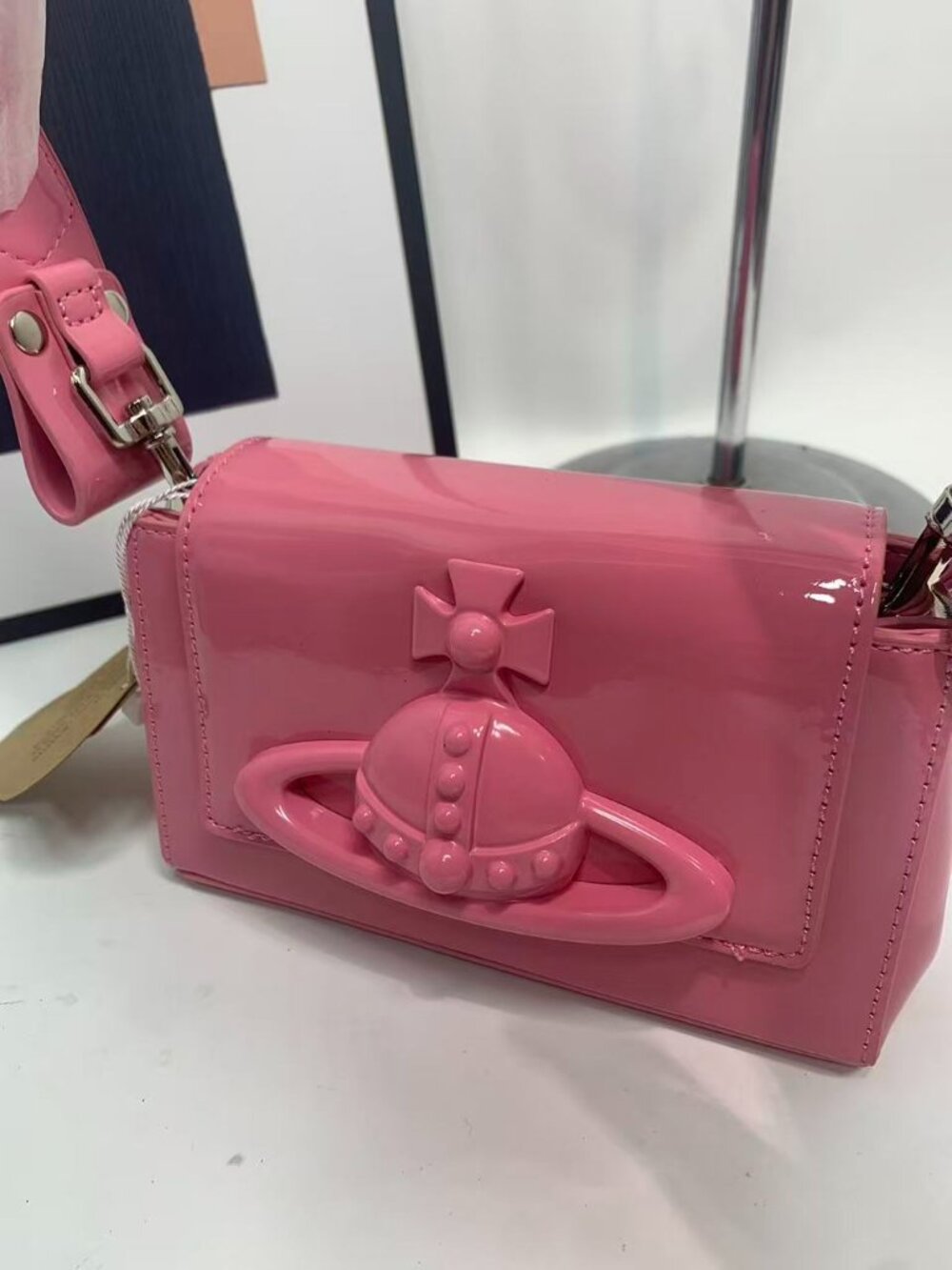 Vivienne Westwood 3D Orb Patent Leather Shoulder Bag in Pink - Picture 2 of 7